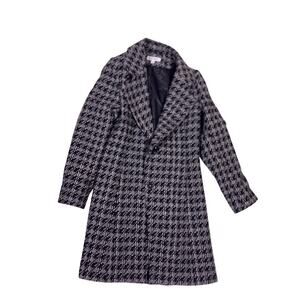 Via Spiga Sharktooth Pattern Wool Coat Womens Small Collared Button Snap Closure